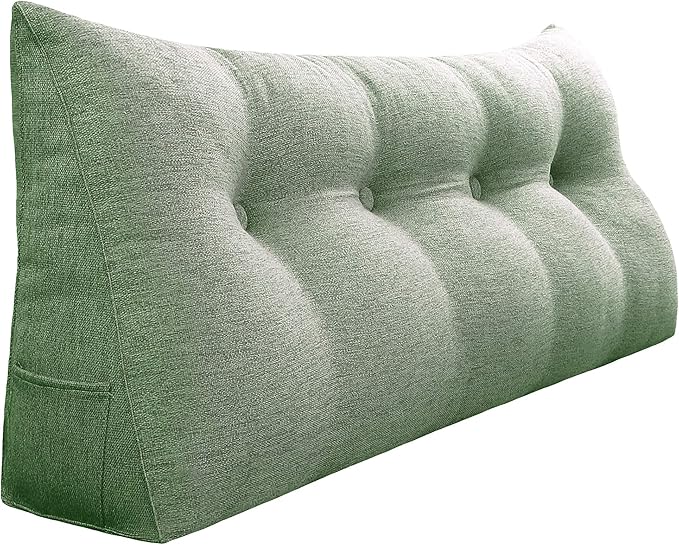 homecozy Wedge Headboard Pillow Dorm Room Reading Pillow Back Support for Sitting Up in Bed Bolster Lumbar Cushion Body Positioning Bedrest Cotton Linen 54in Grass Green Full