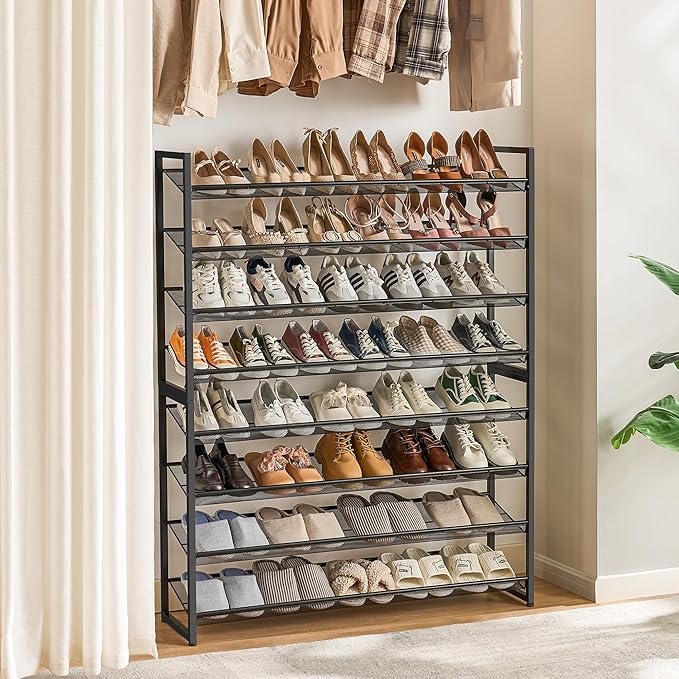 Shoe Rack, Large Metal Shoe Organizer,Max Holds 50 Pairs,8 Tier Shoe Storage Shelf for Garage,Closet,Entryway, Black