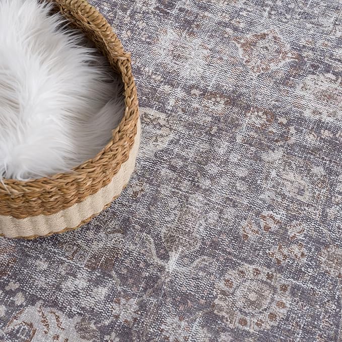 Bloom Rugs Washable 9' x 12' Rug - Brown/Dark Gray Traditional Area Rug for Living Room, Bedroom, Dining Room, and Kitchen - Exact Size: 9' x 12'