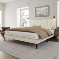 King Size Bed Frame with Fabric Upholstered Headboard, Platform Bed with Wooden Slats Support, Fully Mattress Foundation, Box Spring Optional, Easy Assembly