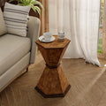 COZAYH Farmhouse Hexagonal Accent Table, Rustic Hourglass Design Side Table with Sculptural Geometric Base for Living Room or Bedroom, Natural Wood-Tone Finish, Brown