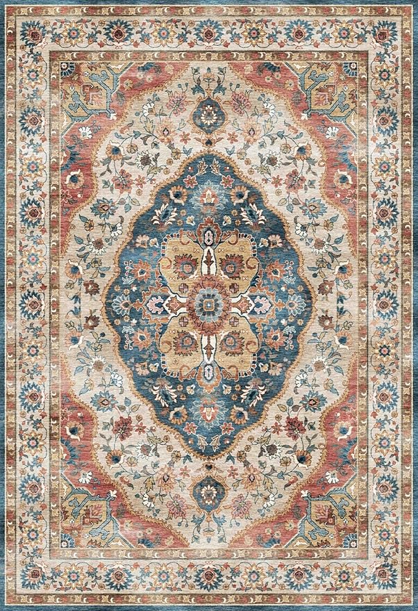 vivorug 3x5 Rug, Small Area Rug for Living Room, Bedroom, Kitchen, Machine Washable Non-Slip Throw Rug, Vintage Carpet for Entryway Nursery Coffee Table - Durable (Beige)