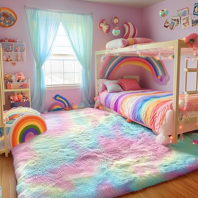 PAGISOFE Rainbow Rugs 6x9, Large Fluffy Soft Carpet,Plush Shaggy Rugs for Bedroom Girls,Kids Rooms,Fuzzy Nursery Rug for Baby's Toddler's Room, Clorful Rooms Decor for Teenage Pastel Kawaii Princess