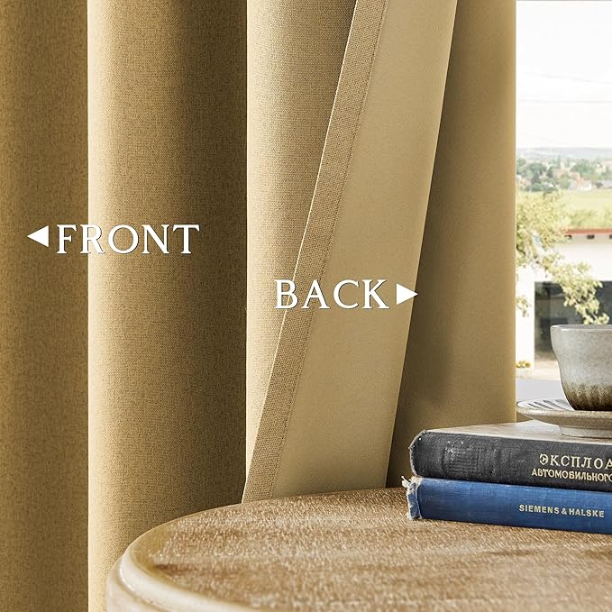 ChrisDowa 100% Blackout Mustard Yellow Solid Curtains 45 Inches Long 2 Panels for Bedroom Living Room,Farmhouse Room Darkening Thermal Insulated Soundproof Grommet Top Window Treatment Drapes,52x45
