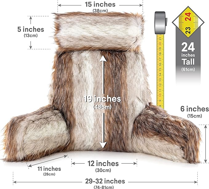 Husband Pillow Medium Rare Baby Coyote Fabulous Faux Fur Backrest, Two-Tone Reversible Double Sided Reading & Bed Rest Pillow with Arms & Neck Roll Adjustable Memory Foam - Sit Up Extremely Comfy