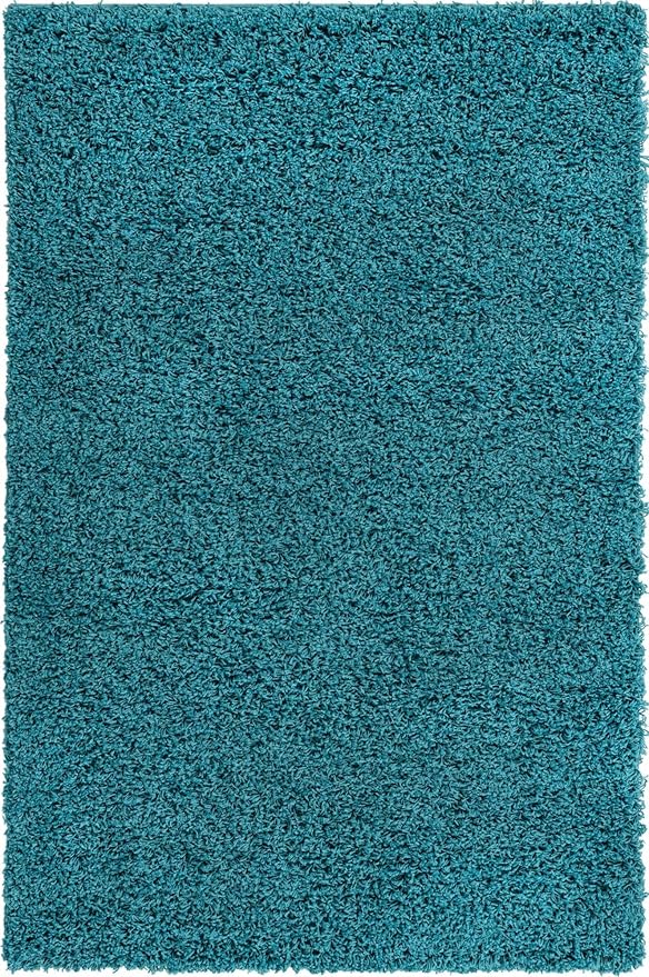 Unique Loom Solid Shag Collection Area Rug (4' 1" x 6' 1" Rectangle, Deep Aqua Blue)