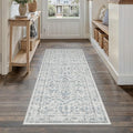 Blue 2x5 Runner Rug Vintage Area Carpet Hallway Indoor Kitchen Washable Low Pile Traditional Distressed Retro Accent Throw Rug Non Slip for Laundry Bathroom Office