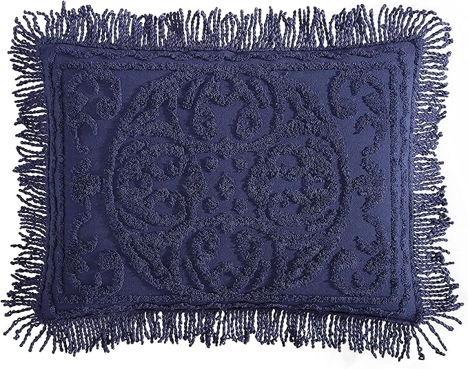 Beatrice Home Fashions Medallion Chenille Bedspread, King Sham, Navy