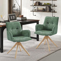 Art Leon Desk Chair Without Wheels - Mid Century Modern Swivel Office Chair, Fabric Upholstered Accent Chair with Oak Wood Legs for Small Space Living Room Bedroom, Set of 2, Green