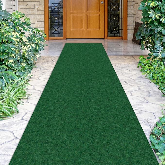 Ottomanson 2' x 26' Hallway Runner with Scraper Pile Extra Durable Non-Slip Rug Mat for Indoor & Outdoor Use - Ideal for Kitchen, Entryway, Patio & Garage - High-Traffic Carpet, Green