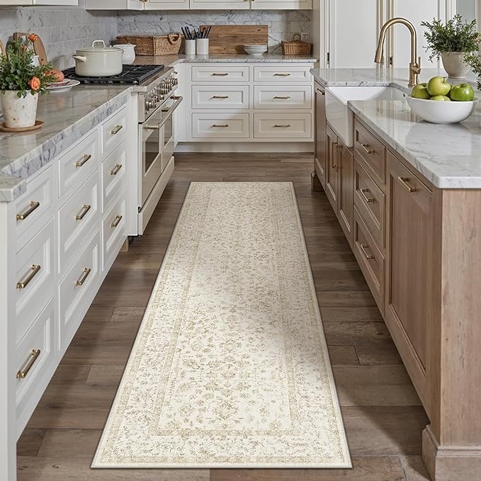 2x8 Brown Runner Rug Hallway Non Slip Kitchen Vintage Distressed Long Carpet Indoor Machine Washable Retro Floral Bedroom Accent Throw Rug for Office Laundry Bathroom Dining Living Room