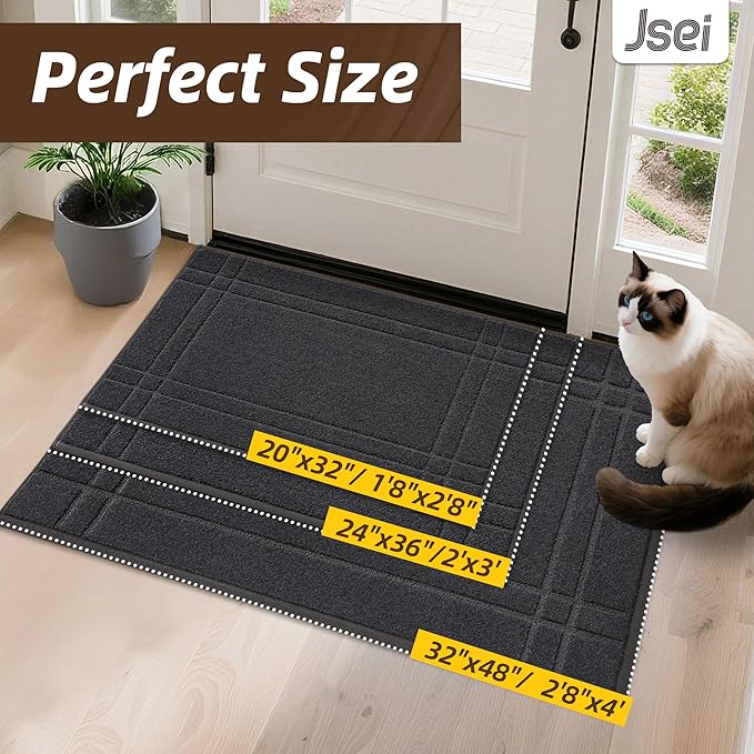 JSEI Entryway Rugs Doormat 24"x36", Non-Slip Dirt Trapper Door Mats Indoor, Washable Absorbent and Stain Resist Welcome Floor Mat for Front Door, Dog Door Mat, Muddy Wet Shoes & Paws, Dark Grey