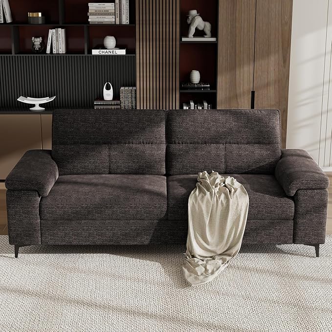 88.97" Modern Sofa Couch for Living Room, Deep Seat Sofa with 8”Cushion, Comfy 2-Seater Chenille Loveseat Sofa with Convertible Armrest, Removable Sofa Cover, High Leg (Dark Gray)
