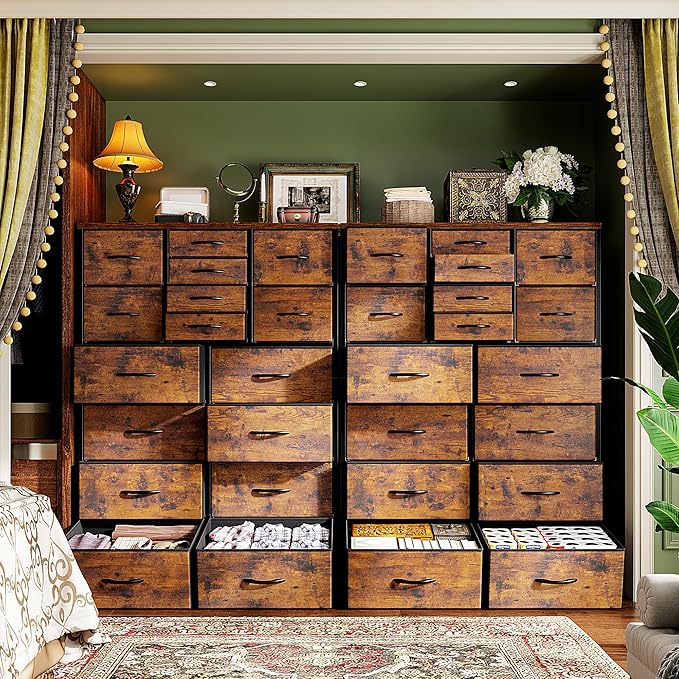 57“H Dresser for Bedroom with Multiple Drawers, Fabric Dressers & Chests of Drawers for Bedroom,Large Dresser, Sturdy Metal Frame & Wood Top,Entryway, Hallway(Rustic Brown)