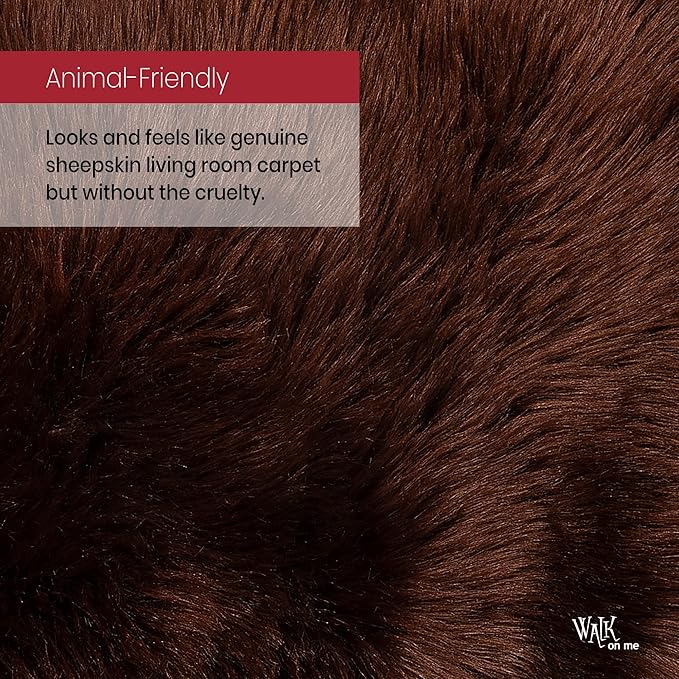 Silky Soft Faux Fur Rug, 2 ft. x 3 ft. Brown Fluffy and Shaggy Sheepskin Carpet for Living Rooms, Bedroom, Kid's Room, or Nursery, Home Décor Accent, Machine Washable with Non-Slip Backing