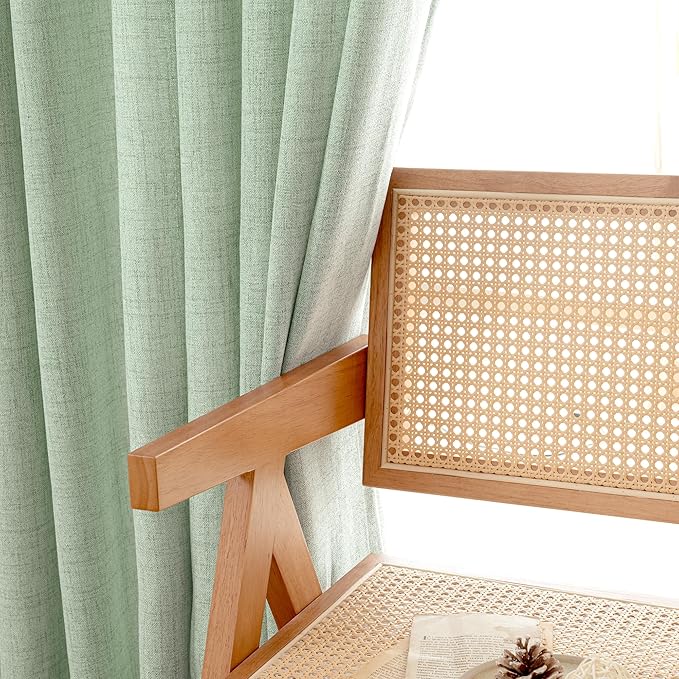 YoungsTex Sage Green Linen Curtains for Bedroom 63 Inch Long with Bronze Grommet Privacy Light Filtering Drapes for Short Living Room Rustic Office, 38 x 63 Inch, 2 Panels