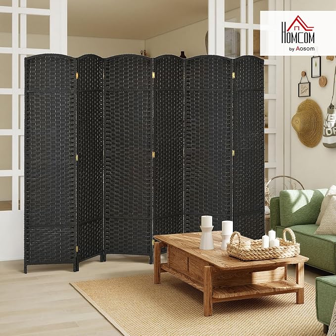 HOMCOM Room Divider, 6 Panel Folding Privacy Screen, 5.6' Tall Freestanding Wall Partition for Home Office, Bedroom, Black