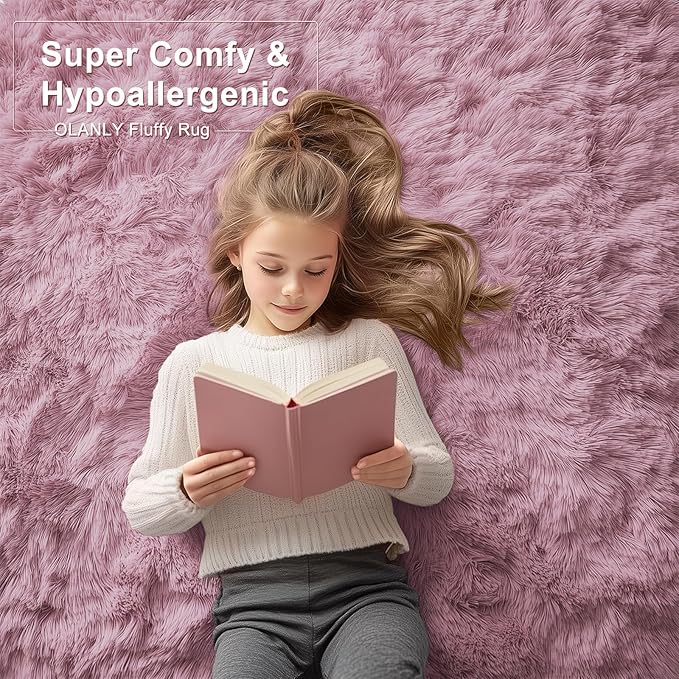 OLANLY 2x5 Machine Washable Runner Rugs for Hallway, Soft Fluffy Shaggy Bedside Rugs for Bedroom, Living Room, Indoor Floor Carpet for Kids Girls and Boys, Nursery Rooms, Home Decor Aesthetic, Blush