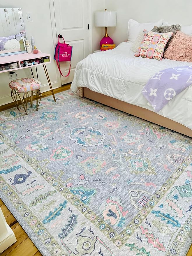 Fame Rugs Lavender Modern Oushak Rug 9x12, Vintage Turkish Colorful Oriental Washable Antique Inspired Oversize Area Rugs, Luxury Living Room Bedroom (386PBL, 9' x 12)