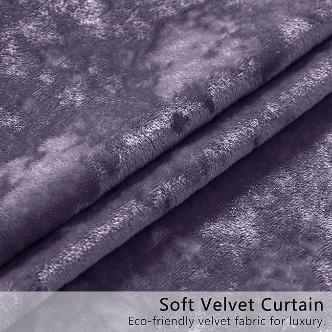 SMILETIME Lilac Purple Crushed Velvet Curtains 52x96inch Rod Pocket Luxurious Thermal Insulated Soundproof Drapes Soft and Durable Light-Filtering Window Treatments for Living Room Bedroom, 2 Panels