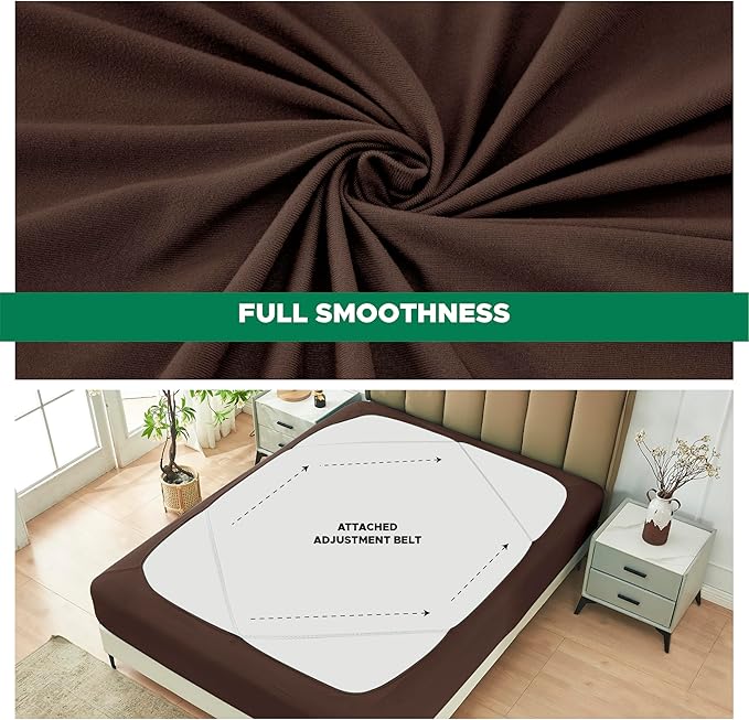 Biscaynebay Decorative Box Spring Cover Queen Size, Brown Jersey Luxurious Jersey Knitting Stretchy Wrap Around 4 Sides Bed Skirt for Home/Hotels, Easy Fit Wrinkle & Fade Free Machine Washable