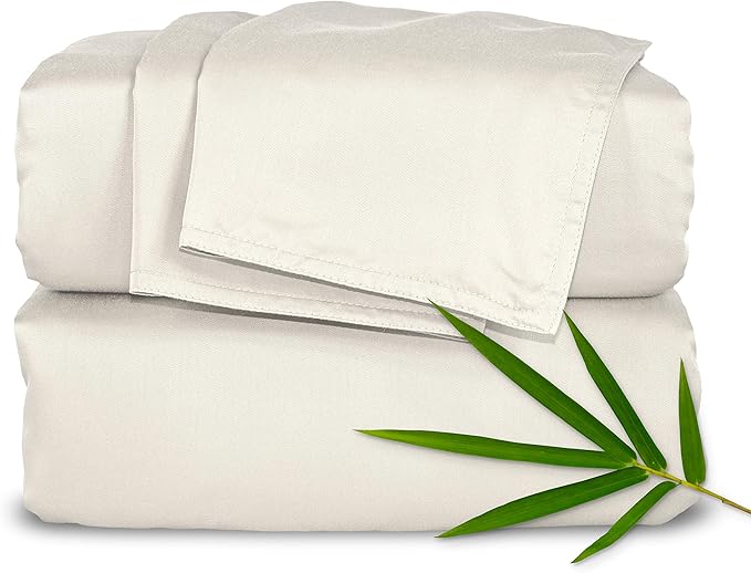 Pure Bamboo California King Sheets, Genuine 100% Organic Viscose Derived from Bamboo Bed Sheet Set, Soft & Cooling, Double Stitching, 2 Year Quality Promise (California King, Ivory)