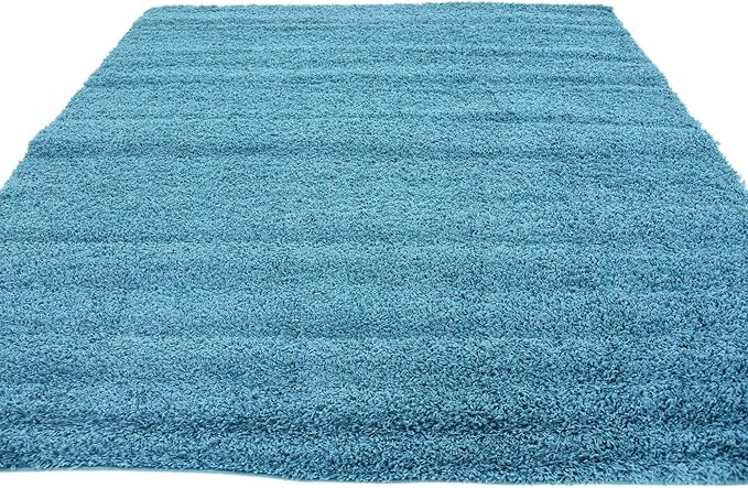 Unique Loom Solid Shag Collection Area Rug (8' Square, Deep Aqua Blue)