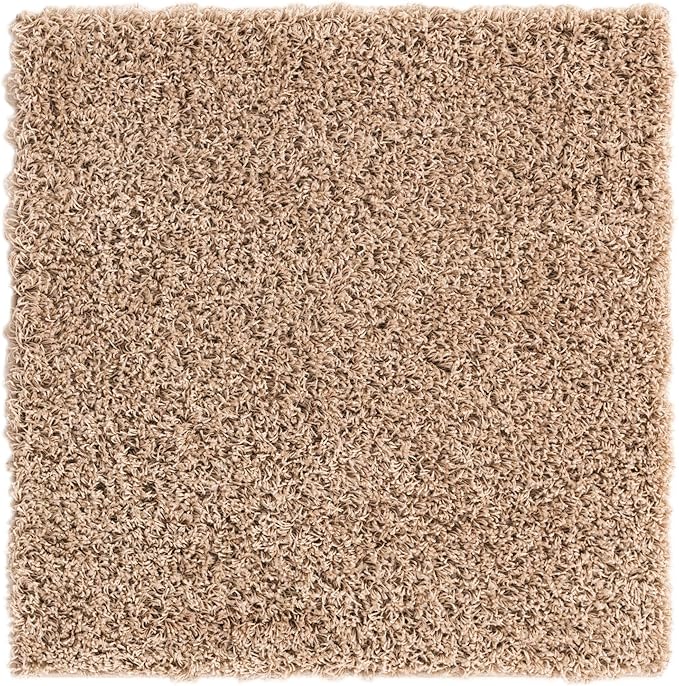 Unique Loom Solid Shag Collection Area Rug (3' 3" Square, Taupe)