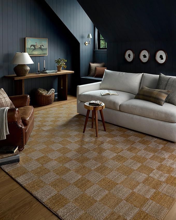 Loloi Chris Loves Julia Calvin Collection CLV-01 Apricot/Ivory 2'-7" x 10'-0" Runner Rug Checkered Neutral Soft Living Room Bedroom Carpet