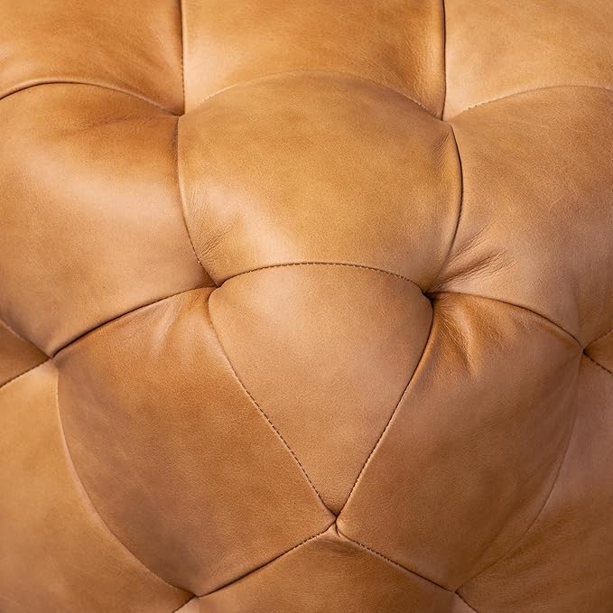 Poly & BARK Turin Ottoman - 40” – Full-Grain Leather Upholstery – Couch Ottoman for Living Room – Vintage Italian Leather in Cognac Tan