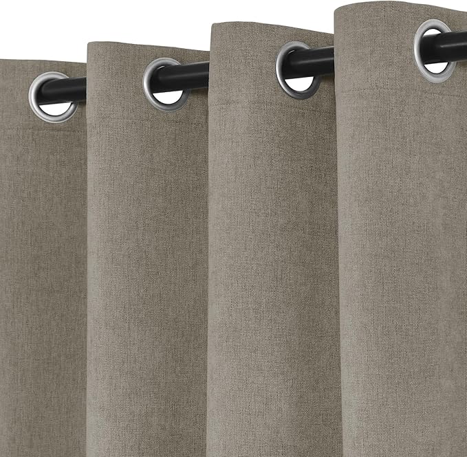 Macochico 52" Wx108 L 100% Blackout Curtains Extra Long Thermal Insulated Chenille Curtains for Living Room Bedroom Auditorium Home Theater Light Taupe Grommet Curtains with Tieback Classic 1 Panel
