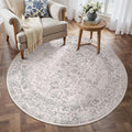 Grey Round Area Rug 4ft Entryway Door Mat Small Circle 4x4 Kitchen Vintage Carpet Non Slip Indoor Bedroom Washable Distressed Floral Retro Accent Throw Rug Office Bathroom