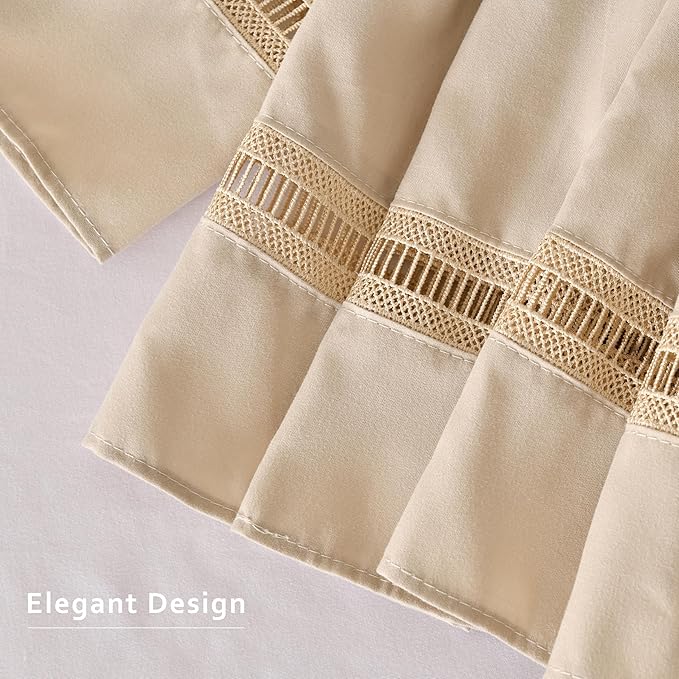 MIYE Wrap Around Ruffled Lace Bed Skirt, Elastic Dust Ruffle with Adjustable Belts, Easy to Put On, Bed Frame Cover, Machine Washable (Ruffled Lace/Beige, King/Queen-12.5" Drop)