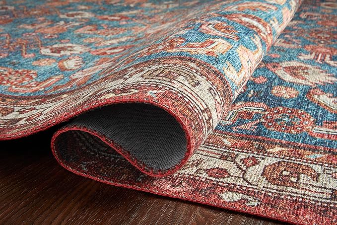 Loloi Layla Collection LAY-10 Marine/Clay 2'-6" x 12'-0" .13" Thick Runner Rug, Soft, Durable, Vintage Inspired, Distressed, Low Pile, Non-Shedding, Easy Clean, Printed, Living Room Rug