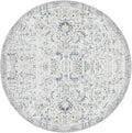 jinchan Kalen Round Rug 7ft Area Rug Washable Vintage Indoor Retro Accent Floor Cover Distressed Floral 7' Round Circle Boho Non Slip Thin Carpet for Living Room Dining Room Bedroom Kitchen Blue