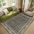 Washable 4x6 Rugs for Living Room, Boho Non-Slip Vintage Distress Small Rugs for Bedroom Nursery Office, 0.3" Neutral Oriental Throw Thin Carpet with Cushioning Pad,Black/Brown/Blue/Multi