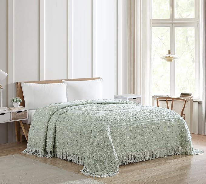 Beatrice Home Fashions Medallion Chenille Bedspread, King, Sage