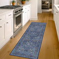 Non Slip 2x7 Dark Blue Kithen Runner Washable - Long Runner Rugs for Hallway, Bathroom, Bedroom Bedside - Dusky Navy Vintage Floral Décor