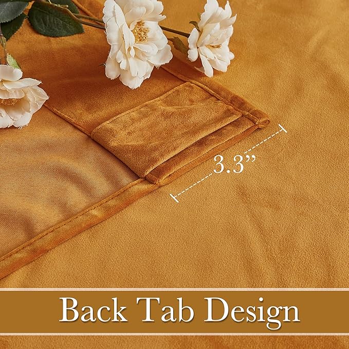 RYB HOME Gold Velvet Curtains 102 inches, Back Tab Soft Fabric Room Darkening Thermal Insulated Luxurious Home Decor Curtains for Living Room Bedroom, W 52" x L 102", 2 Panels Set