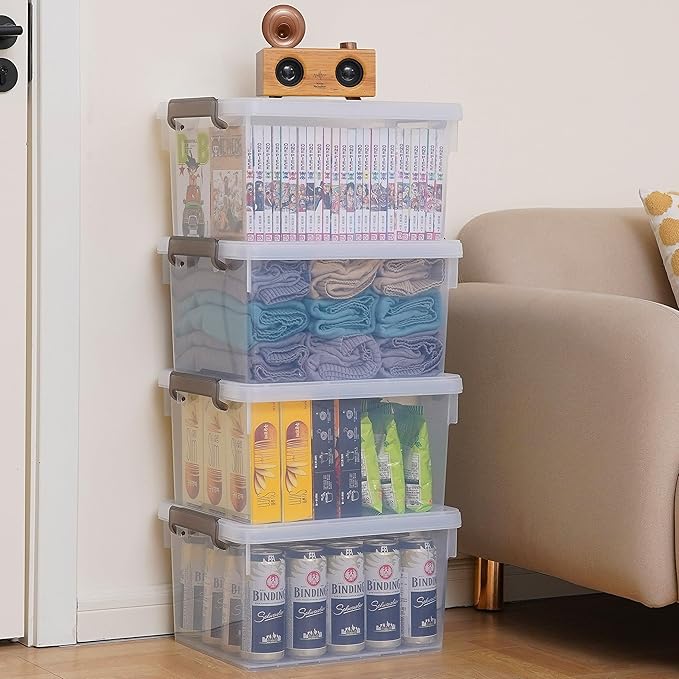 Citylife 22.2 Qt. Plastic Storage Bins with Lids Large Stackable Storage Containers for Organizing Clear Durable Storage Box, 4 Pack