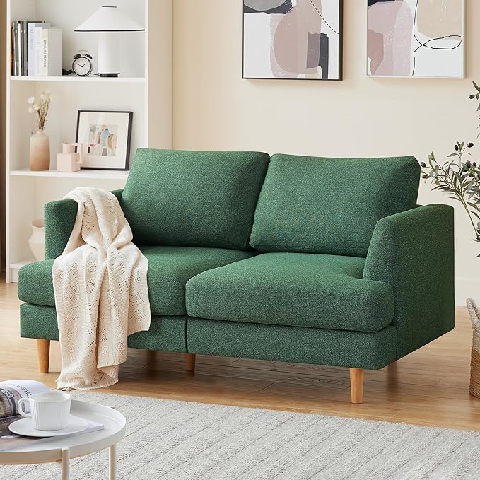 Loveseat Sofa 56", Small Couches for Small Spaces Love Seat with 2-Seat Upholstered Cushion, Mid Century Modern Sofa Couches for Living Room, Deep Couch for Bedroom, Apartment, Green