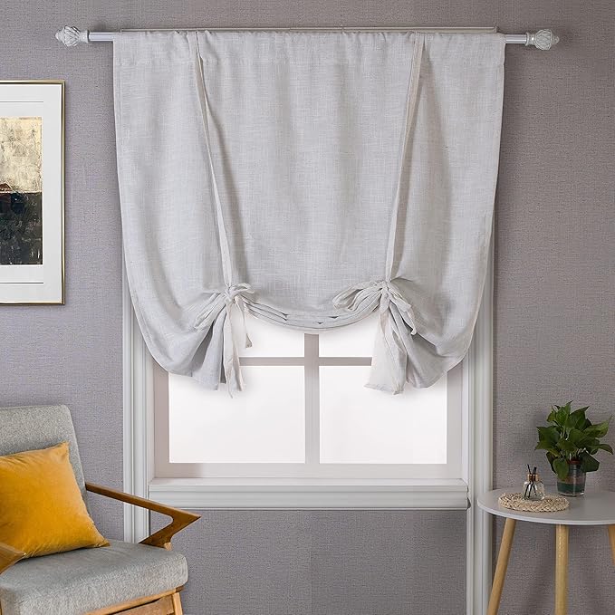 DriftAway Double Layer Linen Blackout Tie Up Curtains Thermal Insulated Fully Lined Balloon Roman Shade Bathroom Window Adjustable Rod Pocket for Small Window 39 Inch by 55 Inch Ivory