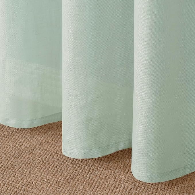 YoungsTex Short Linen Sheer Curtains 54 Inch Length for Window, Light Sage Green Textured Drapes Light Filtering for Bedroom Kitchen Bathroom Lightweight Grommet, 2 Panels, 52 X 54 Inch