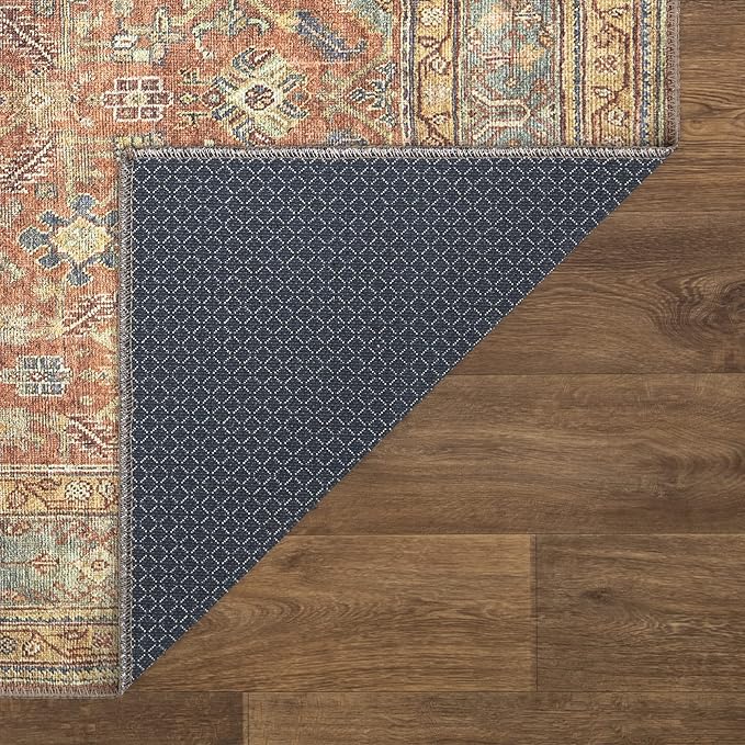 Bloom Rugs Washable Non-Slip 8' x 10' Rug - Terracotta/Mustard Traditional Area Rug for Living Room, Bedroom, Dining Room, and Kitchen - Exact Size: 8' x 10'