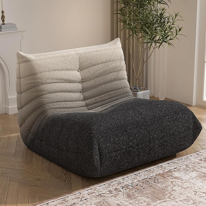Fireside Bean Bag Sofa - Large Bean Bag Chair for Adults & Teens, High Density Comfortable Foam, Memory Foam, Black & White
