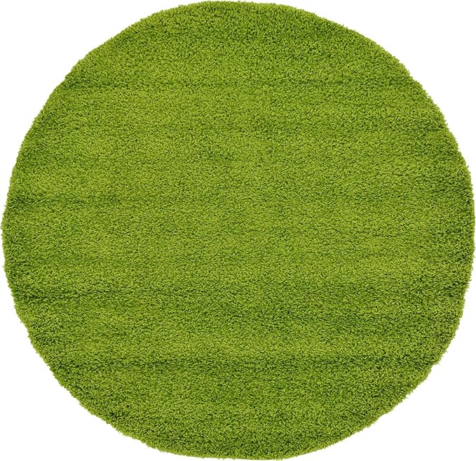 Unique Loom Solid Shag Collection Area Rug (6' 1" Round, Grass Green)