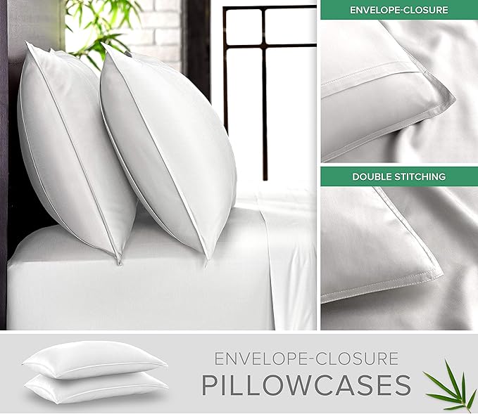 Pure Bamboo Full Sheets, Genuine 100% Organic Viscose Derived from Bamboo Bed Sheet Set, Luxuriously Soft & Cooling, Double Stitching, 2 Year Quality Promise (Full, White)