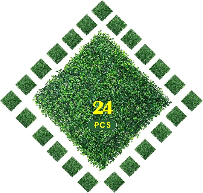 Ogrmar 24 PCS 10"x10" Artificial Boxwood Panels Topiary Hedge Plant, Privacy Hedge Screen UV Protected Suitable for Outdoor, Indoor, Garden, Fence, Backyard and Décor (24, 10"x10")