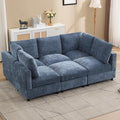 89'' Modular Sectional Cloud Sofa Bed, 6-Seater Convertible Sofa Couch with Ottoman, Modern Deep Seat Sleeper Sofa for Living Room, Chenille Blue