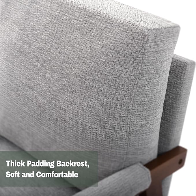 Grey Accent Chair for Bedroom & Living Room, Mid Century Modern Accent Arm Chair, Upholstered Anthropologie Accent Chair with Solid Wood Frame, Fabric